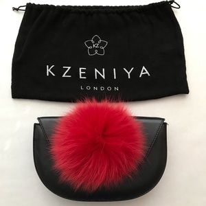 Kzeniya purse Hand Bag red fur black with dust bag
